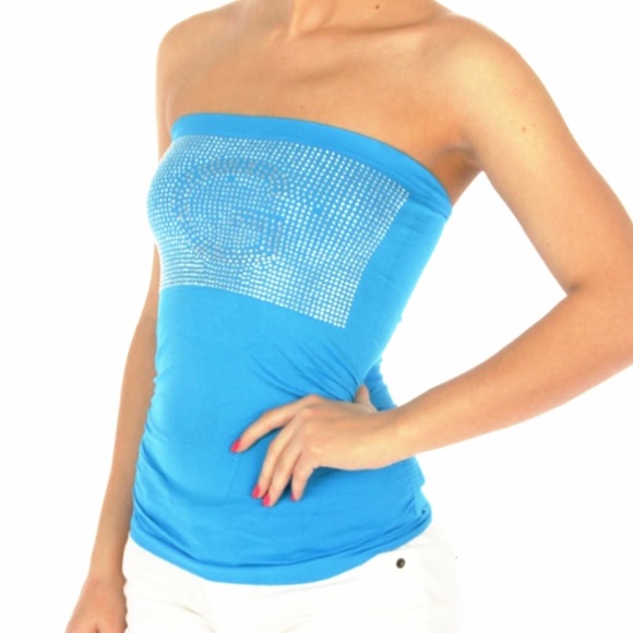 Tops - Rhinestone with fishnet back tube top